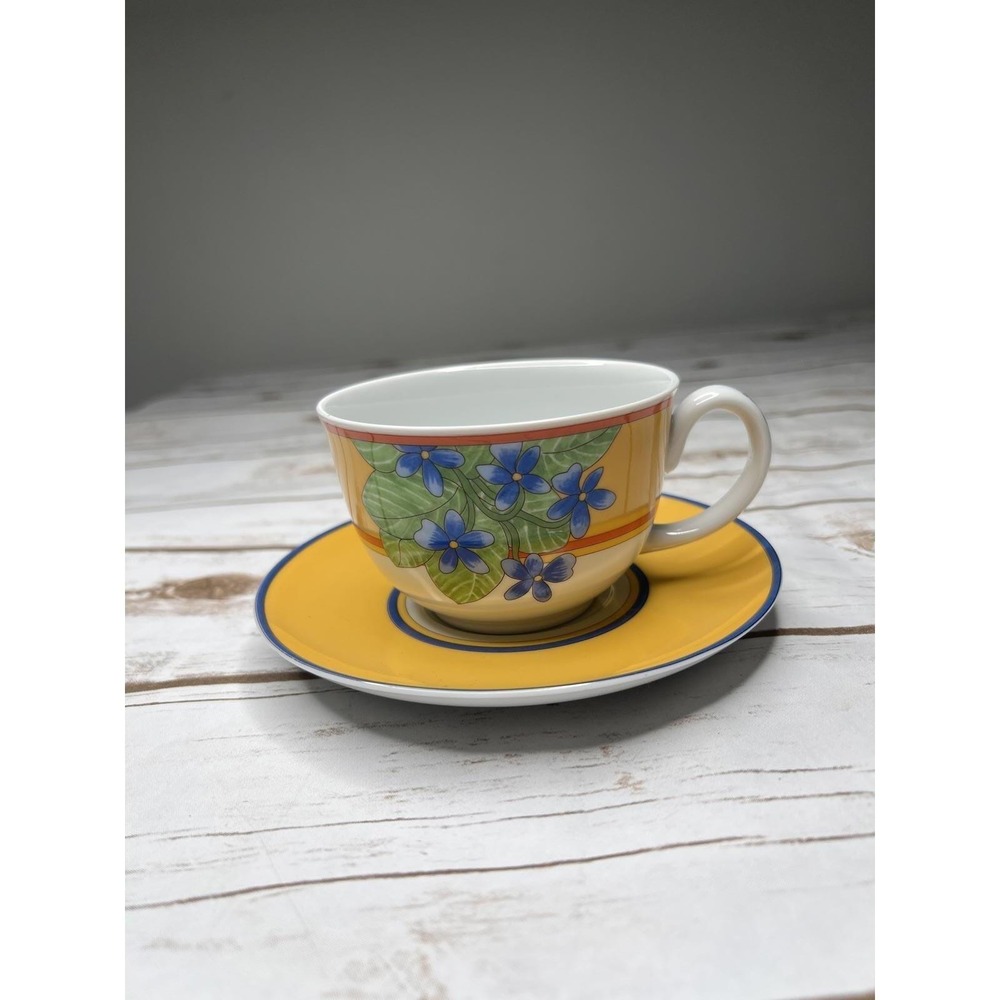 Vista Alegre Danubian Made in Portugal Floral Yellow Tea Cup with Saucer